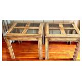 Pair of End Tables - Wooden Glass-Top - 25 x 25 x 21