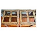 Pair of End Tables - Wooden Glass-Top - 25 x 25 x 21