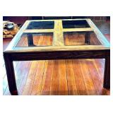 Oak Wood Coffee Table with Glass Inserts 38x38x16