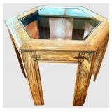 Hexagonal Glass-Top Wood Console Table - 25 x 25 x 21