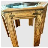 Hexagonal Glass-Top Wood Console Table - 25 x 25 x 21