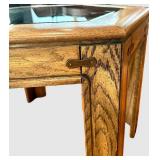 Hexagonal Glass-Top Wood Console Table - 25 x 25 x 21