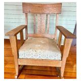 Vintage Arts and Crafts Oak Rocking Chair with Floral Upholstery