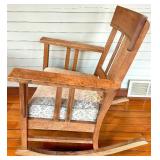 Vintage Arts and Crafts Oak Rocking Chair with Floral Upholstery