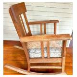 Vintage Arts and Crafts Oak Rocking Chair with Floral Upholstery