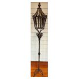 Antique Wrought Iron Lantern Post & Garden Light Fixture