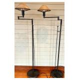 Pair of 48-Inch Tall Black Metal Floor Lamps with Beige Glass Cone Shades