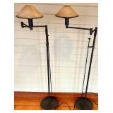 Pair of 48-Inch Tall Black Metal Floor Lamps with Beige Glass Cone Shades
