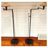 Pair of 48-Inch Tall Black Metal Floor Lamps with Beige Glass Cone Shades