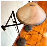 Pair of 48-Inch Tall Black Metal Floor Lamps with Beige Glass Cone Shades