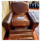 Brown Leather Armchair with Footrest - Pre-Owned