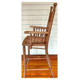 Antique Oak Spindle-Back High Chair with Cane Seat