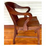 Wooden Armchair with Leather Upholstered Back & Nailhead Trim