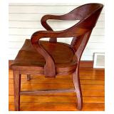 Wooden Armchair with Leather Upholstered Back & Nailhead Trim