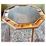 Octagonal Poker Table - Brown Felt Surface & Cup Holders