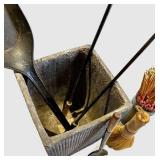 Vintage Fireplace Metal Tool Caddy with Spade, Brush & Broom