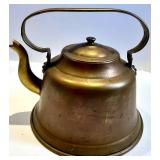 Antique Brass Kitchenware Lot with Kettle, Grinder, Canisters & Thorp Handle