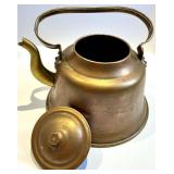 Antique Brass Kitchenware Lot with Kettle, Grinder, Canisters & Thorp Handle