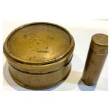 Antique Brass Kitchenware Lot with Kettle, Grinder, Canisters & Thorp Handle