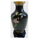 Vase - Cloisonné Enamel - Black & Pink Floral Motifs