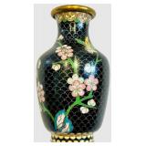 Vase - Cloisonné Enamel - Black & Pink Floral Motifs