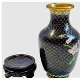 Vase - Cloisonné Enamel - Black & Pink Floral Motifs