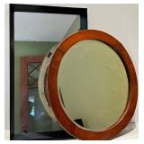 Mirror Set - Rectangular Black-Framed Wall Mirror 15 x 25 x 2 in & Round Wood Frame Mirror 25 in Dia
