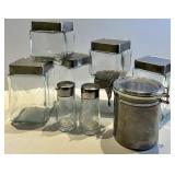 Glass Canister Set with Metal Lids - Sugar Jar with Clamp Lid & Salt & Pepper Shakers