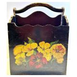 Hand-Painted Floral Magazine Rack & Framed Print & 2 Yellow Led Solar Lanterns