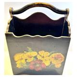 Hand-Painted Floral Magazine Rack & Framed Print & 2 Yellow Led Solar Lanterns