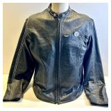 Harley-Davidson Leather Studded Jacket with Winged Back Patch & Zipper Pockets