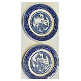 Assorted Blue Transferware including Homer Laughlin and Petrus Regout