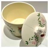 Knabstrup Denmark Smør Butter Crock w/ Wood Lid, Rooster Jar, Pink Oval Plate & 2 Glasses
