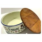 Knabstrup Denmark Smør Butter Crock w/ Wood Lid, Rooster Jar, Pink Oval Plate & 2 Glasses