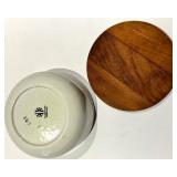 Knabstrup Denmark Smør Butter Crock w/ Wood Lid, Rooster Jar, Pink Oval Plate & 2 Glasses