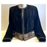 Double D Ranch Black Leather Jacket with Studded Trim & Decorative Belt