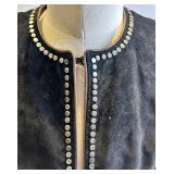 Double D Ranch Black Leather Jacket with Studded Trim & Decorative Belt