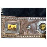 Double D Ranch Black Leather Jacket with Studded Trim & Decorative Belt