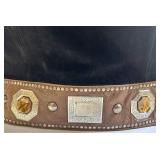 Double D Ranch Black Leather Jacket with Studded Trim & Decorative Belt