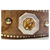 Double D Ranch Black Leather Jacket with Studded Trim & Decorative Belt