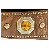 Double D Ranch Black Leather Jacket with Studded Trim & Decorative Belt