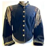 Double D Ranch Wear Wool Jacket - Fringe Epaulettes & Beaded Straps, Gold Trim