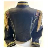 Double D Ranch Wear Wool Jacket - Fringe Epaulettes & Beaded Straps, Gold Trim