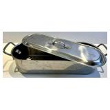 Stainless Steel Rectangular Fish Poaching Pan with Lid & Perforated Insert
