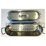 Stainless Steel Rectangular Fish Poaching Pan with Lid & Perforated Insert