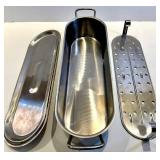 Stainless Steel Rectangular Fish Poaching Pan with Lid & Perforated Insert