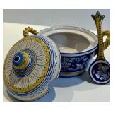 Deruta Italy Covered Sugar Bowl With Ladle