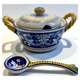 Deruta Italy Covered Sugar Bowl With Ladle