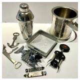 Mariposa Hammered Metal Barware Set - Shaker, Ice Bucket & Beaded Tray