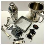 Mariposa Hammered Metal Barware Set - Shaker, Ice Bucket & Beaded Tray